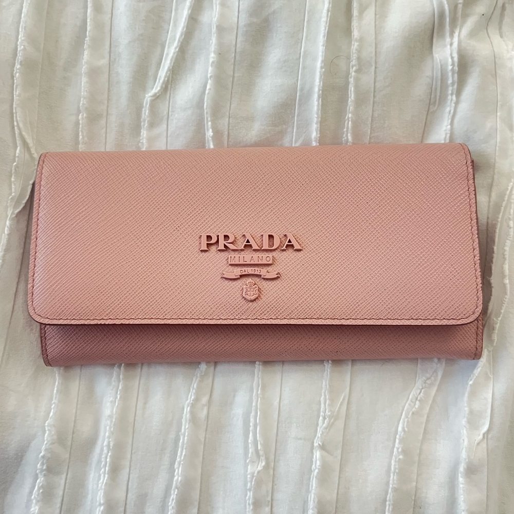 Prada Large Saffiano Leather Wallet pink peach RARE